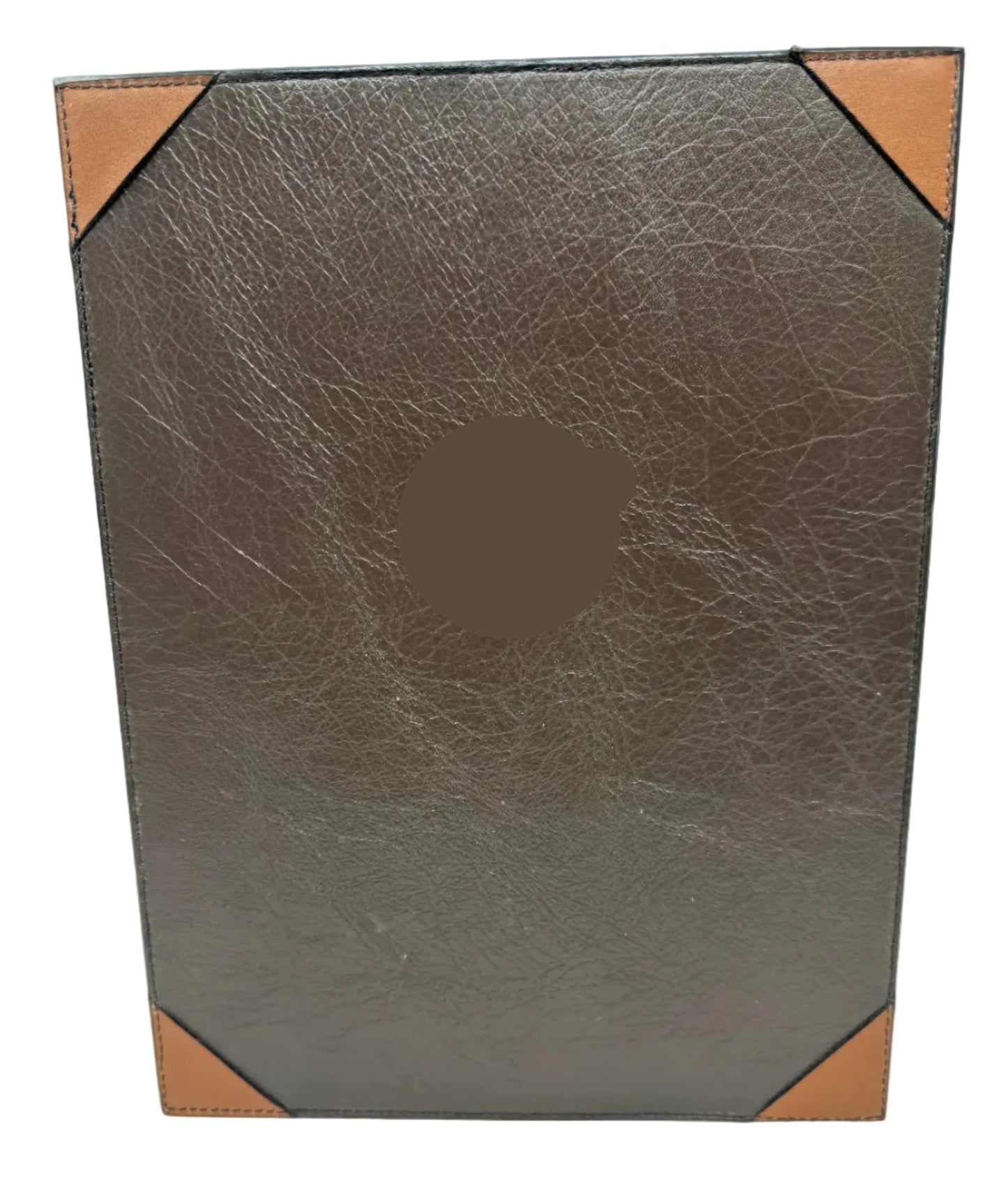 Brown leather Single Panel Menu Holder with tan corners on a white background